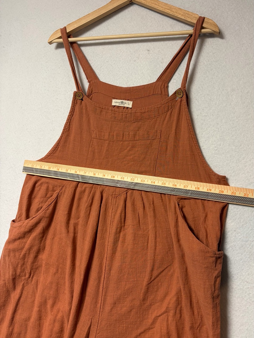 Natural Life Rust 100% Cotton Wide Leg Overalls Jumpsuit Size L Boho Lagenlook - Picture 8 of 10